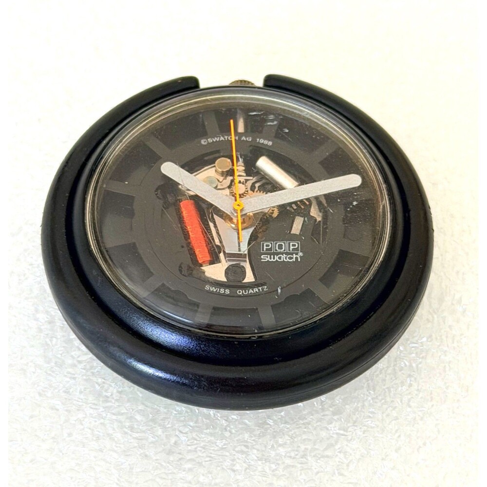 Rare Vintage 1988 POP Swatch Watch Head Only Black Skeleton Swiss Quartz